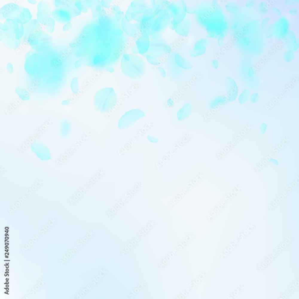 Turquoise flower petals falling down. Alive romant Turquoise flower petals falling down. Alive romant