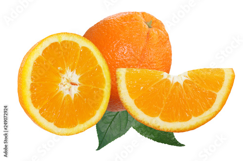 composition with orange and  two halfs on an isolated white background