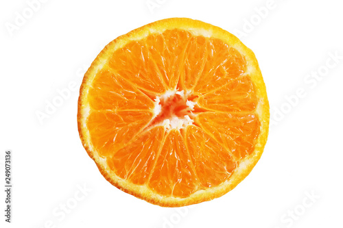 half Juicy orange fruit on an isolated white background