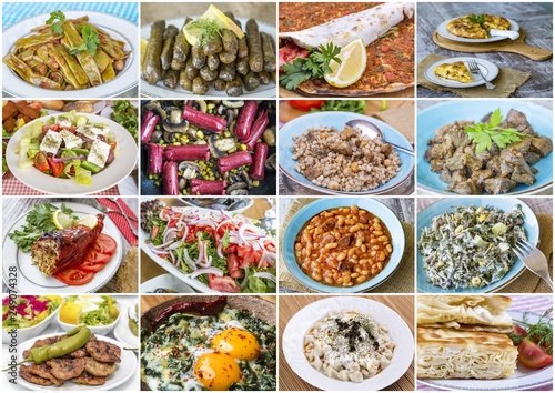 Traditional delicious Turkish foods collage. Food concept.