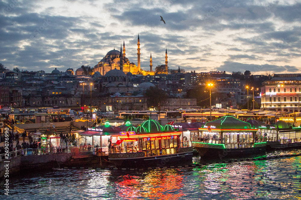 Cityscape of Eminonu, Istanbul at night