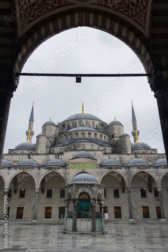 The courtyard of Sultanahmet Blue Mosque with no people, Istanbul, Turkey