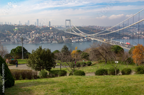 The view of the Bosphorus Bridge from Otagtepe Park, Istanbul
