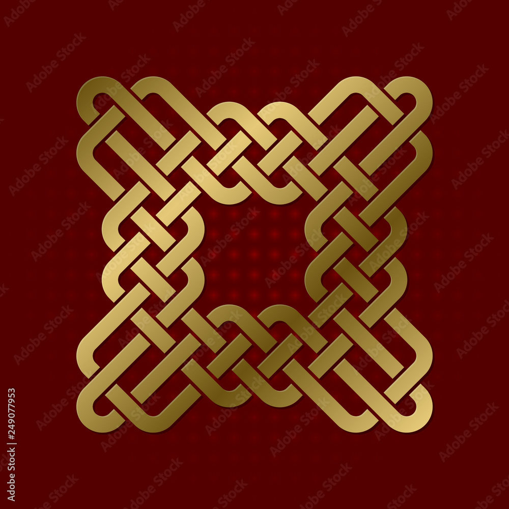 Sacred geometric symbol of four pointed plexus. Golden mandala logo.