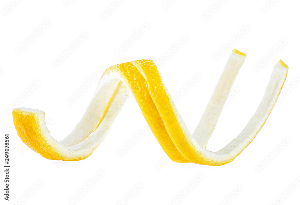 Lemon twist on a white background. Lemon peel. Lemon twist on a white background. Lemon peel.