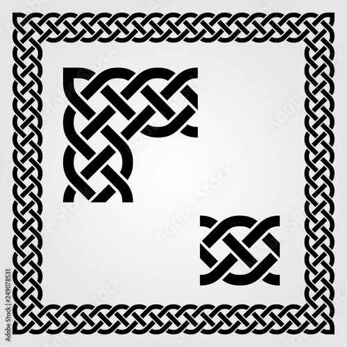 Celtic Style frame, pattern and corner isolated on white background. Vector illustration