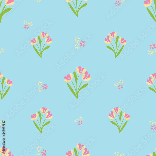 Blue Tulips Seamless Vector Pattern