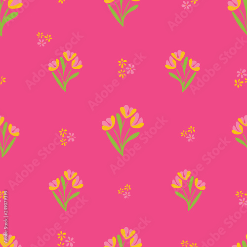 Pink Roses & Leaves Seamless Vector Pattern