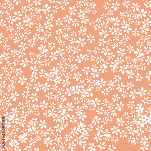 Peach Wild Flowers Seamless Vector Pattern