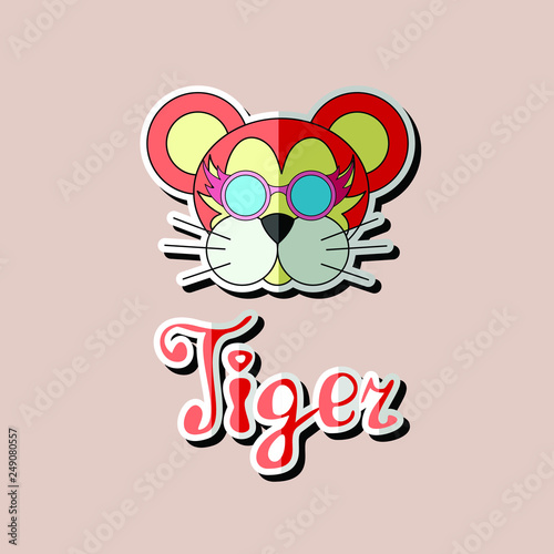Tiger head sticker, flat icon. Tiger illustration mascot logo design, tiger head vector icon.
