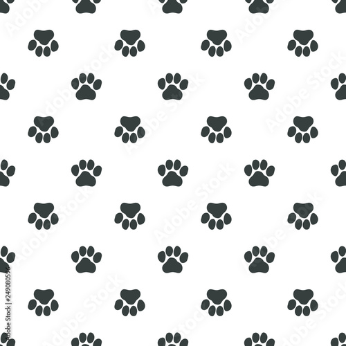 Seamless pattern, animal foot vector background illustration. Dog on white background footprint.