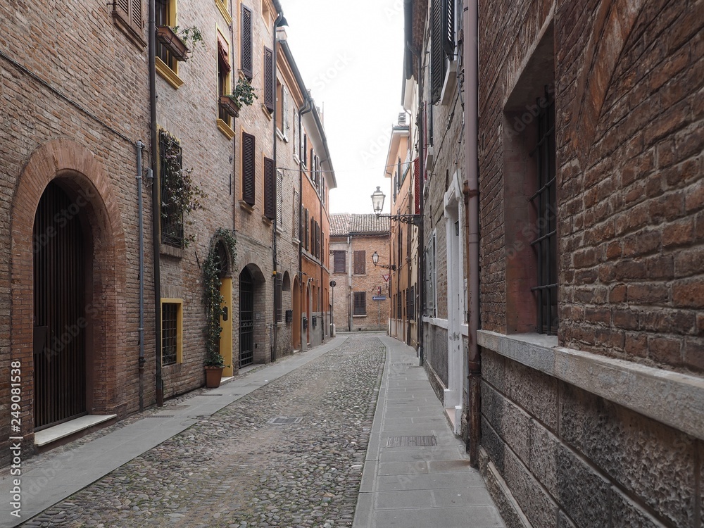 Ferrara, Italy. Historic centre, ancient street.