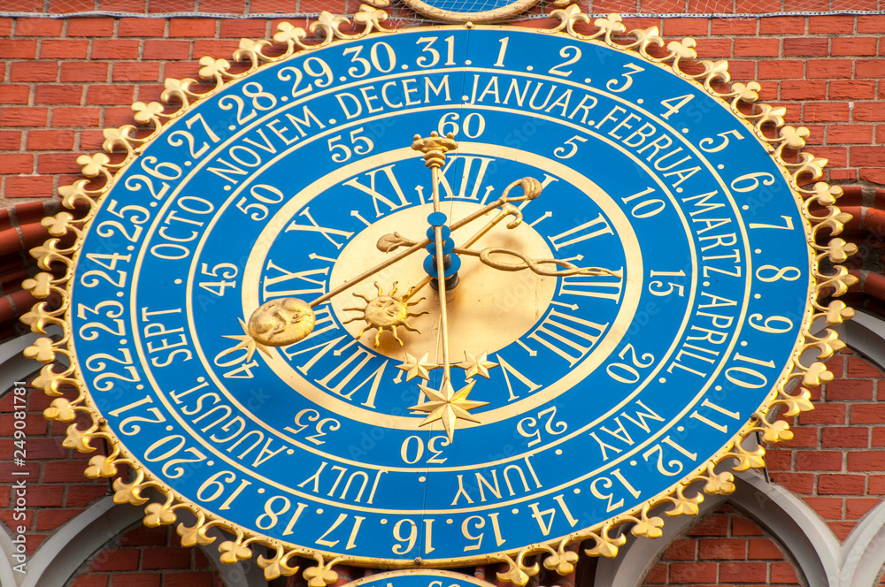 Detail of astronomical clock on the House of Blackheads, Riga, Latvia.