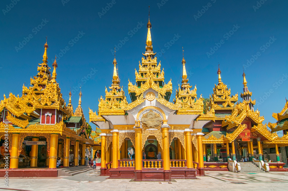 Shwedagon Paya is the most sacred golden buddhist pagoda in Yangon, Myanmar.