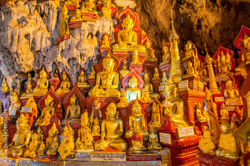 These caves are Buddhist shrines where thousands of Buddha images have been consecrated for worship over the centuries in Pindaya, Myanmar.