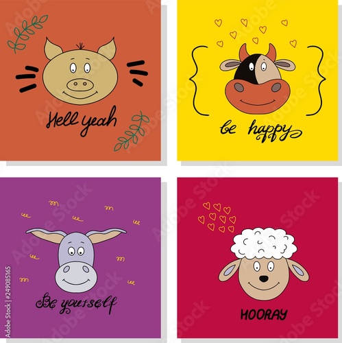 Vector illustration prints or postcards with funny cute animals