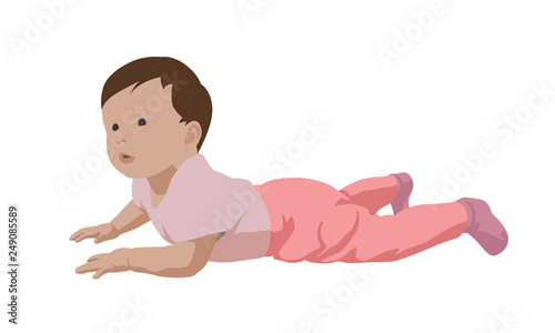 Toddler, little baby girl lying in pink clothes, isolated vector illustration. Flat design
