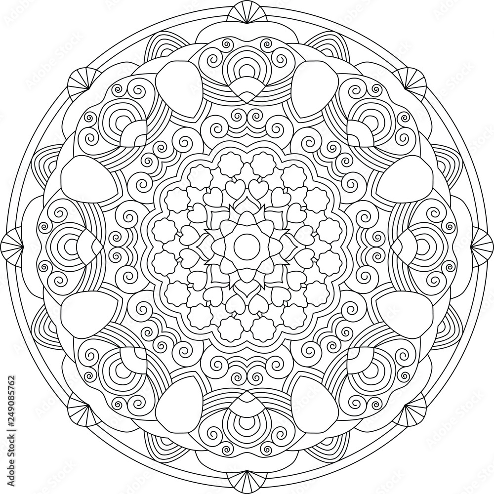 Circular pattern in the form of the mandala.Coloring page.Vector mandala with abstract elements on white background.Design element.Eastern ethnic ornament.
