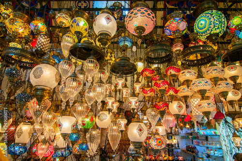 Turkish decorative lamps for sale on Grand Bazaar at Istanbul, Turkey.