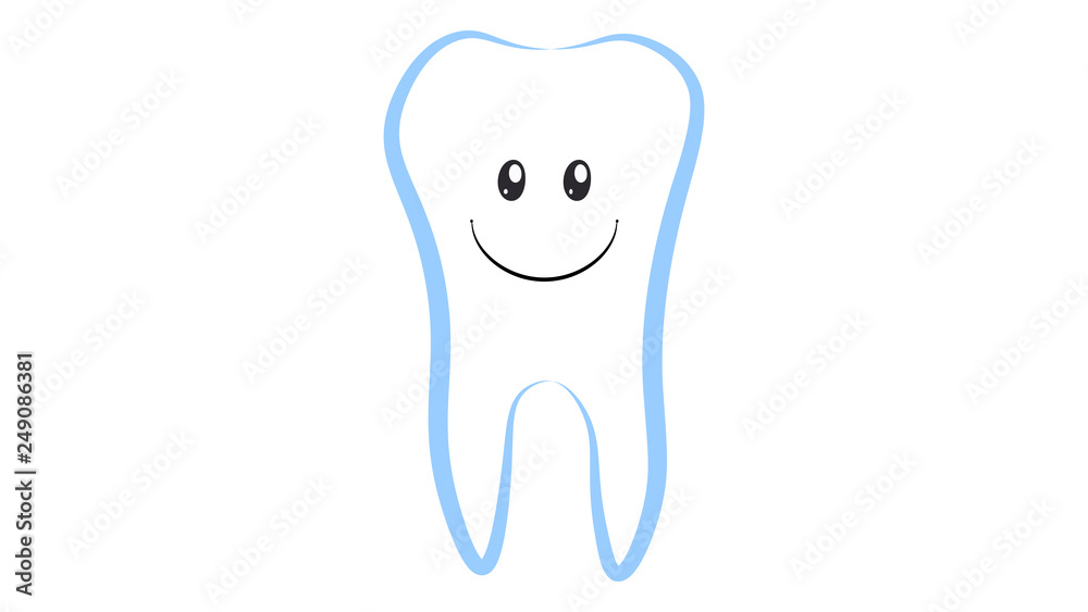 Dent funny character. Tooth smile sticker Dent funny character. Tooth smile sticker