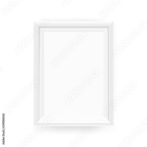 Realistic empty white picture frame on a wall. Vector illustration Isolated on white