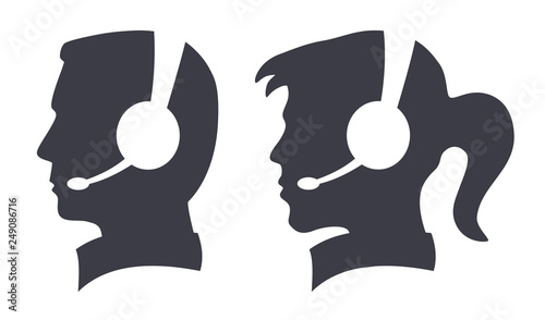 call center man woman headset silhouette icon