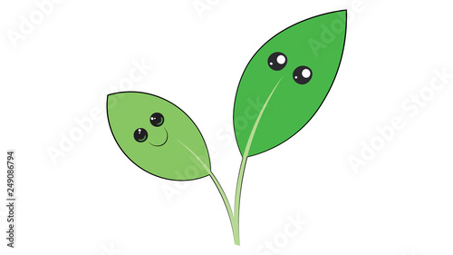 Green leaf funny character. Leaves smile sticker