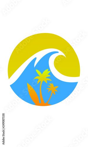 Surf , Kiteboard,Wakeboard Waves , Sun and Palm Trees Vector