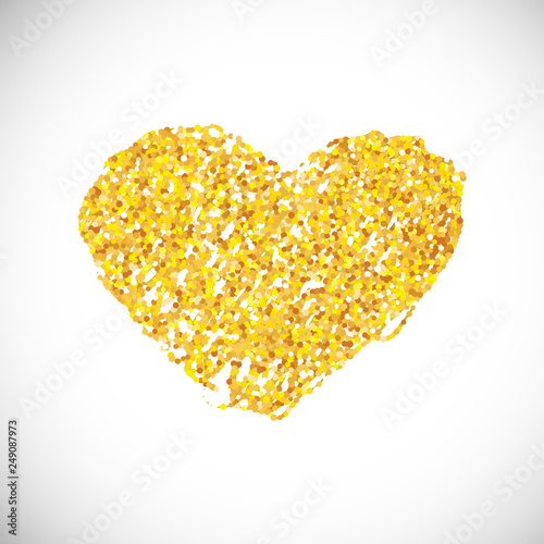 Hand drawn golden glitter heart