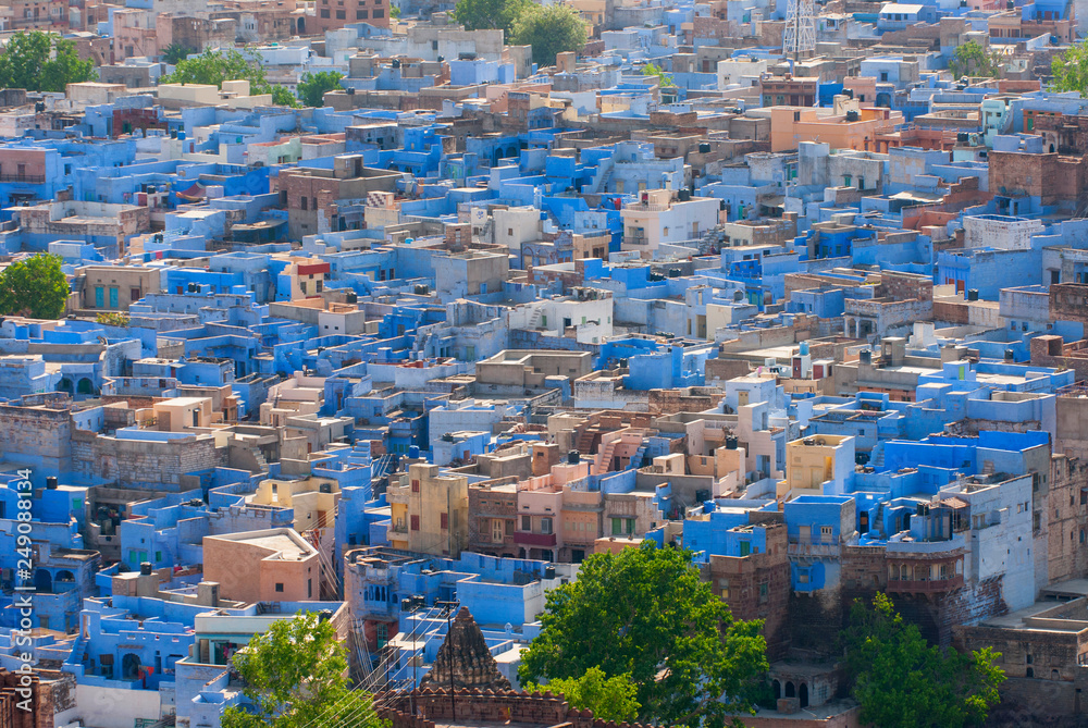 View of the old blue city of Jodhpur in Rajasthan, India.