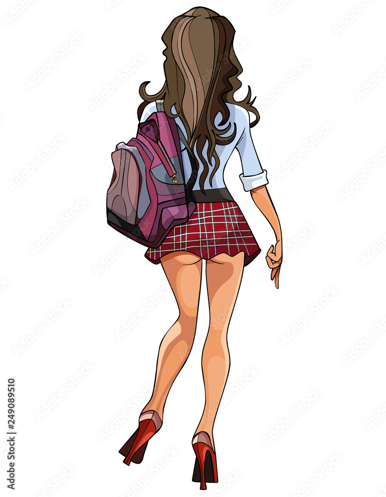 Cartoon sexy girl in a short skirt. Back view Stock Vector | Adobe Stock