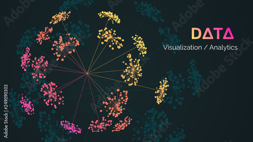 Abstract big data visualization. Data clustering representation. Sphere of clusters. Visual information complexity.  