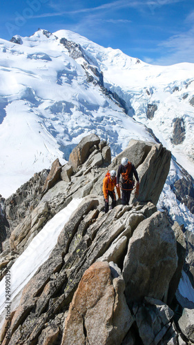 climbers in Chamonix with Mont Blanc in the background © makasana photo
