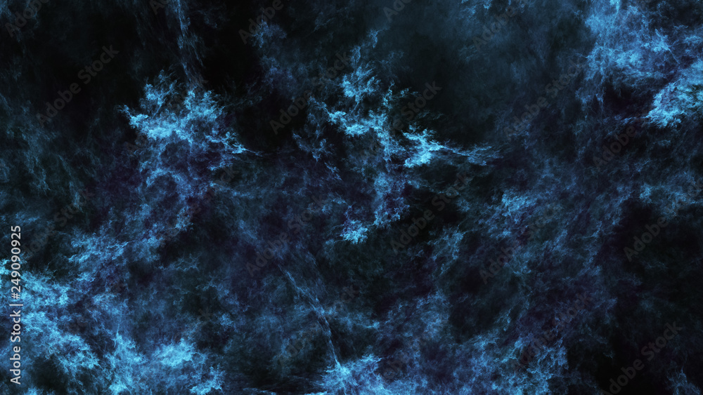 Obraz premium Abstract blue and black fantastic clouds. Colorful fractal background. Digital art. 3d rendering.