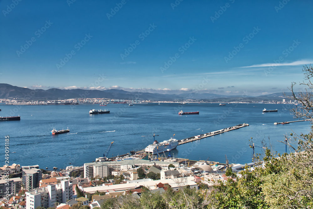 Panoramic view of the bay of Algeciras seen from the Gibraltar Rock