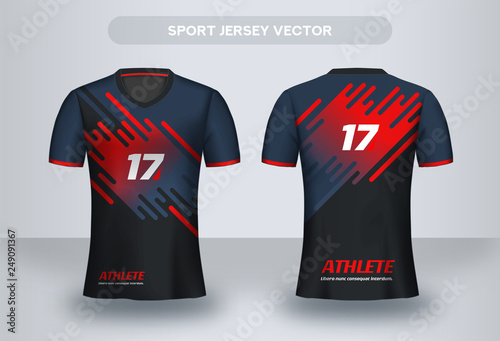 Football Jsersey design template. Soccer club uniform T-shirt front and back view.