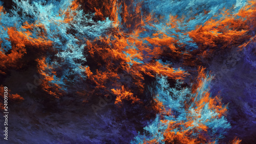 Abstract blue and orange fantastic clouds. Colorful fractal background. Digital art. 3d rendering.