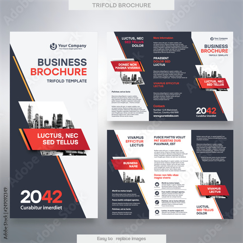 Business Brochure Template in Tri Fold Layout. Corporate Design Leaflet with replacable image.