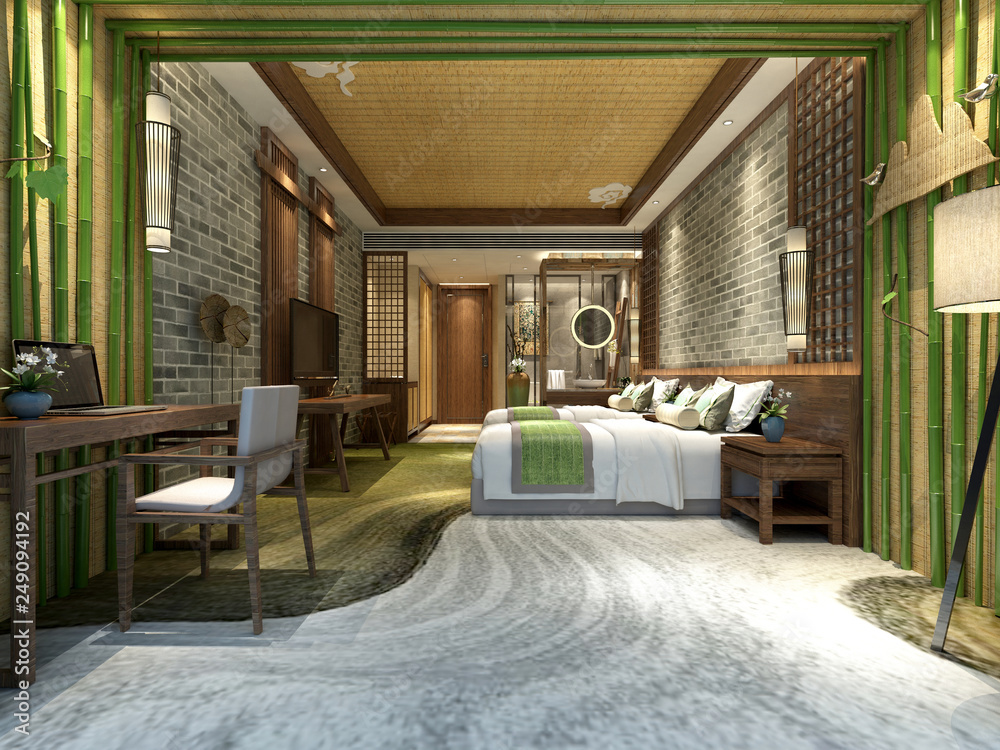 Fototapeta premium 3d render modern hotel room