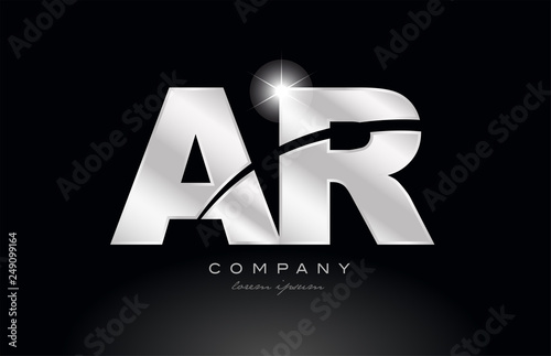 silver letter ar a r metal combination alphabet with grey color on black background logo
