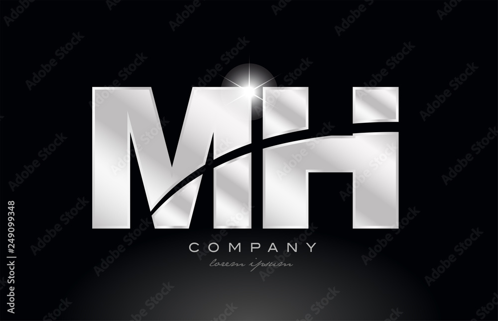 Mht Lettering silver letter mh m h metal combination alphabet with grey color on ...