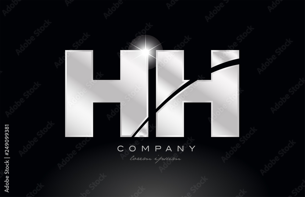 Obraz premium silver letter hh h h metal combination alphabet with grey color on black background logo
