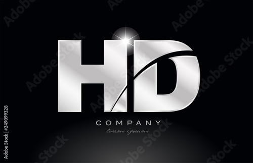 silver letter hd  h d metal combination alphabet with grey color on black background logo
