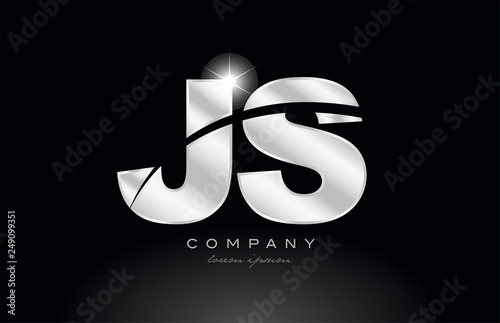 silver letter js j s metal combination alphabet with grey color on black background logo