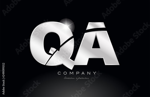 silver letter qa q a metal combination alphabet with grey color on black background logo