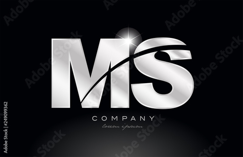 silver letter ms m s metal combination alphabet with grey color on black background logo