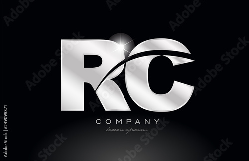 silver letter rc r c metal combination alphabet with grey color on black background logo