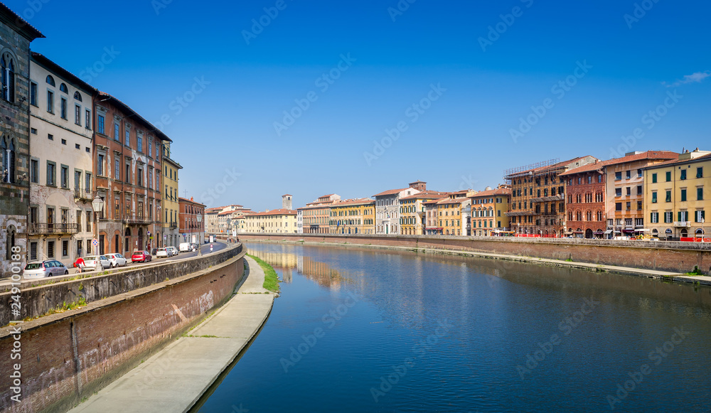 Pisa embankments at Arno river. Toscana province, Italy