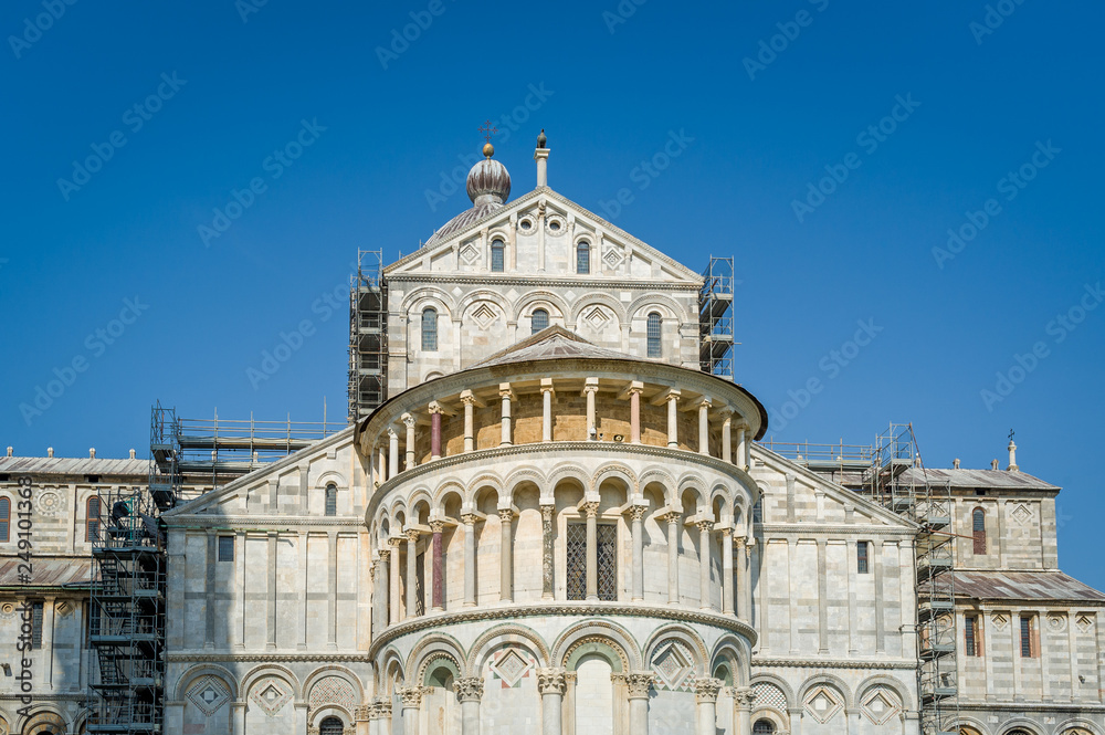 Duomi di Pisa front view. Famous Toscana landmark and unesco heritage. Italy.