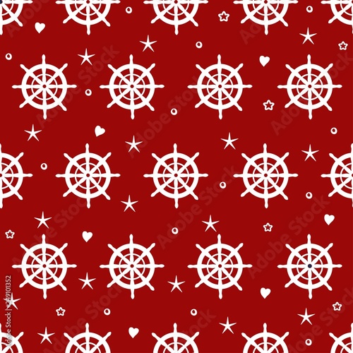 Marine seamless pattern with steering wheel